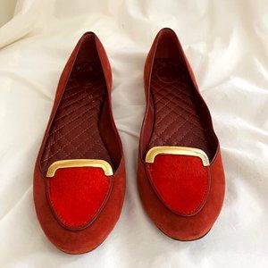 Tory Burch Red Suede Flat Gold Accents Flat Shoes 7.5M